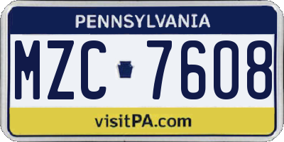 PA license plate MZC7608