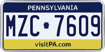 PA license plate MZC7609