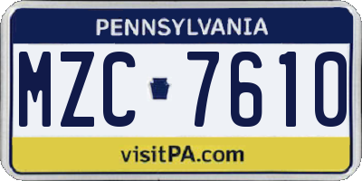 PA license plate MZC7610