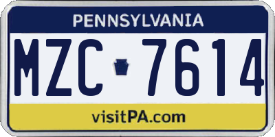 PA license plate MZC7614