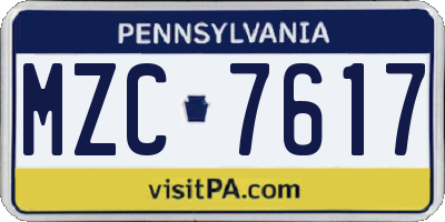 PA license plate MZC7617