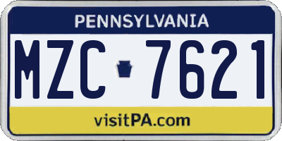PA license plate MZC7621