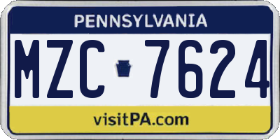 PA license plate MZC7624