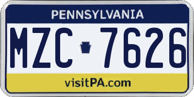 PA license plate MZC7626