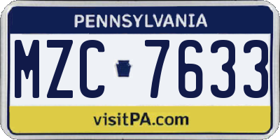 PA license plate MZC7633