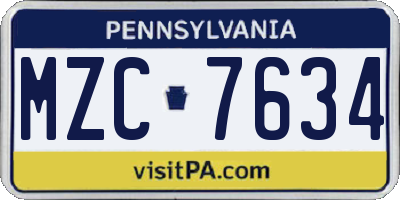 PA license plate MZC7634