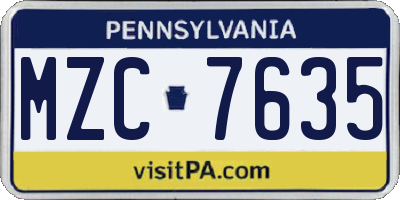 PA license plate MZC7635