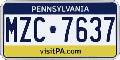 PA license plate MZC7637