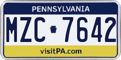 PA license plate MZC7642