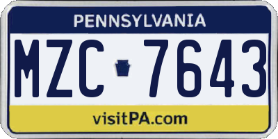 PA license plate MZC7643