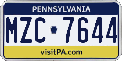 PA license plate MZC7644