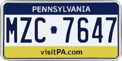 PA license plate MZC7647