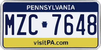 PA license plate MZC7648