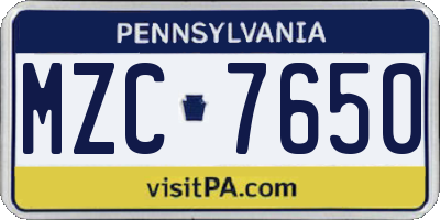 PA license plate MZC7650