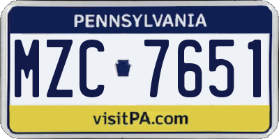PA license plate MZC7651