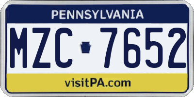 PA license plate MZC7652
