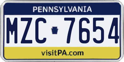 PA license plate MZC7654