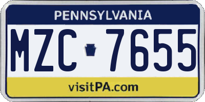 PA license plate MZC7655