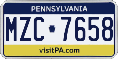 PA license plate MZC7658