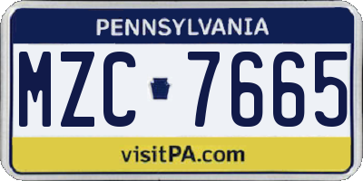 PA license plate MZC7665
