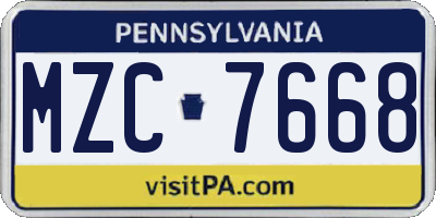 PA license plate MZC7668