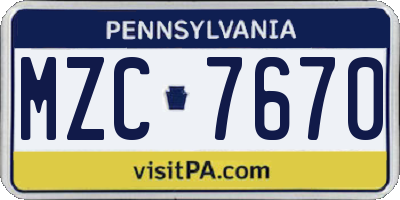 PA license plate MZC7670