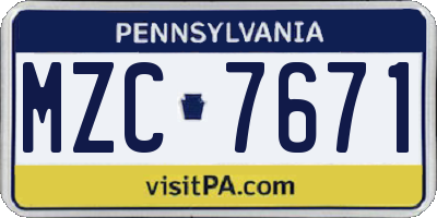 PA license plate MZC7671