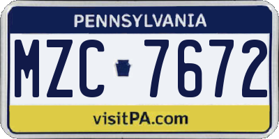 PA license plate MZC7672