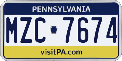 PA license plate MZC7674