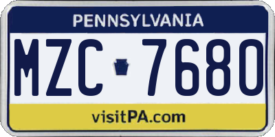 PA license plate MZC7680