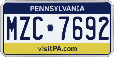 PA license plate MZC7692