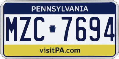 PA license plate MZC7694