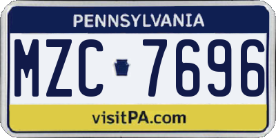PA license plate MZC7696
