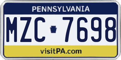 PA license plate MZC7698