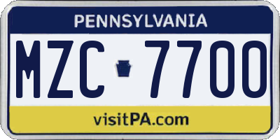 PA license plate MZC7700