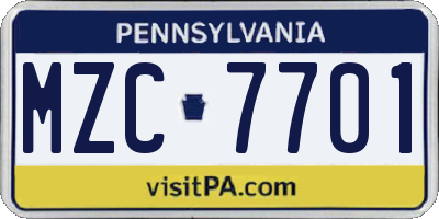 PA license plate MZC7701