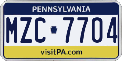 PA license plate MZC7704