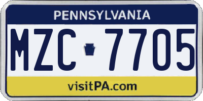 PA license plate MZC7705