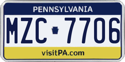 PA license plate MZC7706