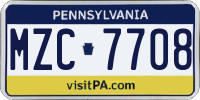 PA license plate MZC7708