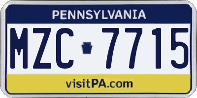 PA license plate MZC7715