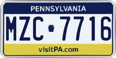 PA license plate MZC7716