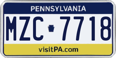PA license plate MZC7718