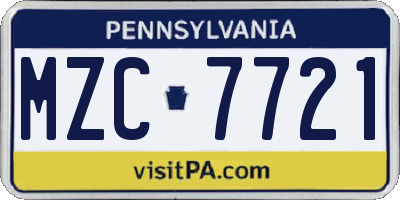 PA license plate MZC7721