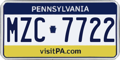 PA license plate MZC7722
