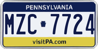 PA license plate MZC7724