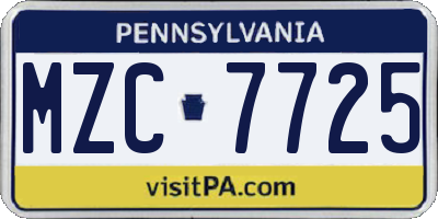 PA license plate MZC7725