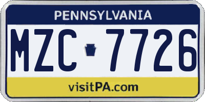PA license plate MZC7726