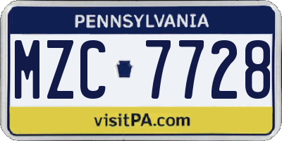 PA license plate MZC7728