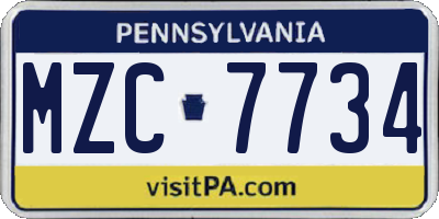 PA license plate MZC7734